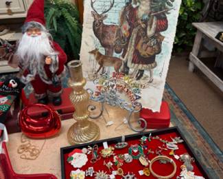 vintage inspired old world santa print, so pretty to mix into your Christmas decor, framed or not. Christmas brooches