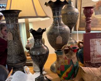 lamps, brass vases, furniture