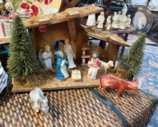 Vintage 9 pieces Nativity Scene with Wooden Manger