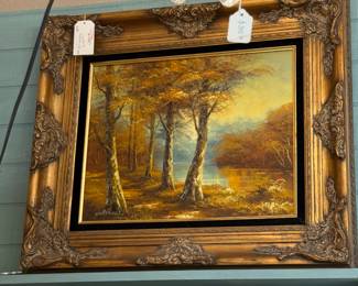 Beautifully framed oil painting of winter scene, would be a gorgeous addition to a mantle or hanging in a living room
