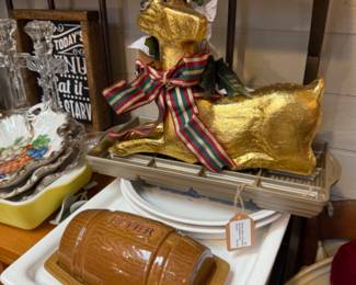 reindeer, candlesticks, platters, santas