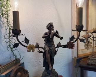 French Art Nouveau Danseuse Spelter Figural Lamp