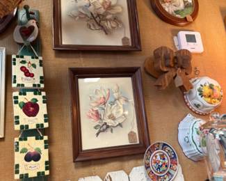 vintage framed magnolia art, framed art, pans