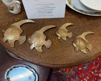 Vintage brass fish family, loops on back to hang
