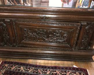 Antique carved French chest/desk with hidden front compartment