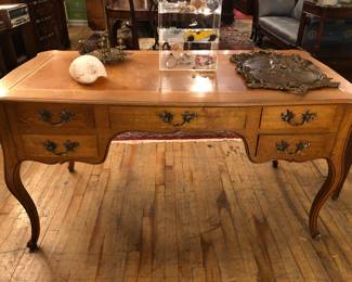 French oak desk with leather top
