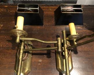 Brass wall sconce lamps with metal shades 