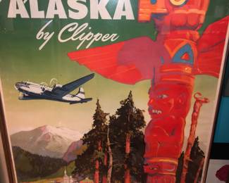 Original Fly to Alaska by Clipper vintage poster