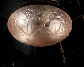 French Verlys glass butterfly hanging fixture 
