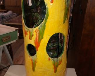 Edward E. Parker, Cleveland. African American ceramic Mid Century Folk Art faces lamp