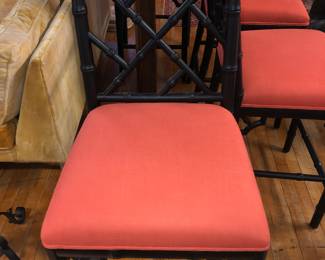 Set of 4 William Sonoma Chippendale faux bamboo ebonized bar stools . These retail at $595 each and I have a set of four for $1000.