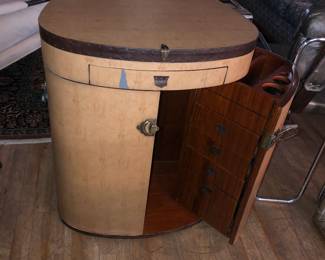 interesting Starbay Marie Galante Art Deco vanity or dressing table. Area of loss to from top drawer covering.