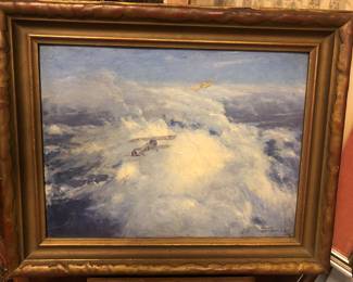 Henri Farre’ small oil painting WW1 Fighter planes (French, 1871 – 1934), dated 1916. A very good & rare painting! Painting size 13.5” x 10”