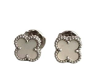 "These exquisite Van Cleef & Arpels Sweet Alhambra earrings are a perfect blend of elegance and timeless style. Made of solid 18K white gold, they showcase stunning mother-of-pearl motifs that exhibit exceptional luster and visual appeal. Weighing just 2.80 grams, they provide a lightweight yet luxurious feel. Each earring features a distinctive clover shape with a beaded border, embodying the sophistication associated with the renowned French jeweler.

Victorins Auctions will coordinate all domestic and international shipping. Please allow approximately 10–15 business days for processing. Certain items may require additional handling time depending on their location, origin, or special packaging requirements. By registering for or placing a bid in a Victorins auction, you confirm that you have reviewed, understood, and agreed to our Shipping, Payment, and Auction Policies."

