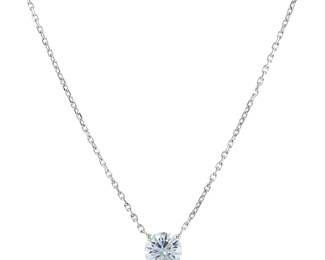 "This exquisite necklace features a stunning 1.01 ct diamond elegantly set in 18k white gold. With a length of 41 cm and a width of 0.6 cm, it is designed to enhance any outfit with its delicate yet eye-catching pendant. Weighing only 2.9 grams, this modern piece is both lightweight and luxurious. Perfect for special occasions or everyday wear, this diamond necklace showcases exceptional craftsmanship and timeless elegance. A must-have addition to any jewelry collection.

Victorins Auctions will coordinate all domestic and international shipping. Please allow approximately 10–15 business days for processing. Certain items may require additional handling time depending on their location, origin, or special packaging requirements. By registering for or placing a bid in a Victorins auction, you confirm that you have reviewed, understood, and agreed to our Shipping, Payment, and Auction Policies."
