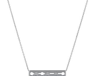 "This stunning Dinh Van Pulse necklace features a luxurious combination of 18k white gold and sparkling diamonds. The modern design showcases a rectangular horizontal pendant adorned with exquisite diamonds, which adds a touch of elegance to any outfit. With a total weight of 3.6 grams, this necklace is both lightweight and durable. It measures 40 to 42 cm in length, comfortably fitting various neck sizes. A perfect accessory for both everyday wear and special occasions, this piece exemplifies contemporary jewelry craftsmanship.

Victorins Auctions will coordinate all domestic and international shipping. Please allow approximately 10–15 business days for processing. Certain items may require additional handling time depending on their location, origin, or special packaging requirements. By registering for or placing a bid in a Victorins auction, you confirm that you have reviewed, understood, and agreed to our Shipping, Payment, and Auction Policies."
