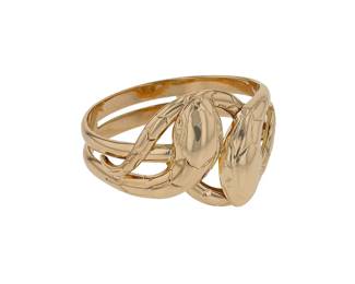 "This exquisite vintage gold snake ring showcases a stunning design featuring two intricately intertwined snakes. Crafted from 18k yellow gold, the ring exhibits detailed engravings that mimic the texture of snake scales, adding depth and movement to its overall design. With a ring size of 58 and a comfortable thickness of 0.4 cm, this piece is both striking and wearable. It weighs 5.3 grams, making it a lightweight addition to your jewelry collection. A perfect symbol of transformation and rebirth, this ring makes a unique statement piece.

Victorins Auctions will coordinate all domestic and international shipping. Please allow approximately 10–15 business days for processing. Certain items may require additional handling time depending on their location, origin, or special packaging requirements. By registering for or placing a bid in a Victorins auction, you confirm that you have reviewed, understood, and agreed to our Shipping, Payment, and Auction Policies."
