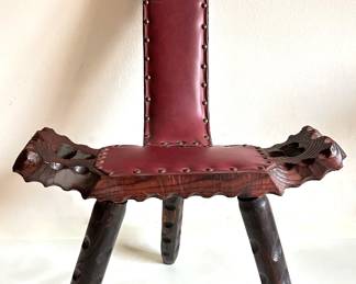 Vintage 1960s Spanish Birthing Chair Stool, Solid Carved Wood With Leather Seats
Lot #: 11