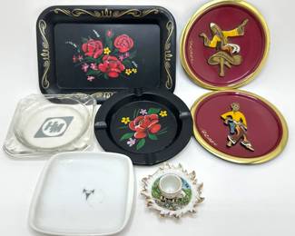 Vintage Toleware Trays, Israeli Enameled Wall Plates, 1966 Rosenthal Hilton Hotel Paris & More (7 Pieces)
Lot #: 105