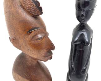 2 Hand Carved Solid Wood African Sculptures: Blackwood Woman & Bust
Lot #: 49