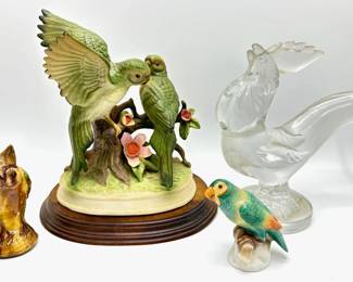 4 Vintage Bird Figurines: Herend Parrot, Owl From Poland, Crystal Rooster & Himark Porcelain Parrots On Wood S...
Lot #: 95