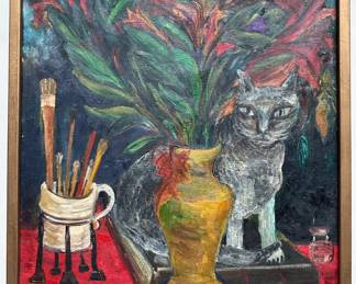 Sara Berman Beach (B1890 American) Original Oil Painting Still Life With Cat, Signed & Framed
Lot #: 6
