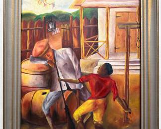 Vintage Haitian Original Oil Painting Of Escaping Enslaved Man Reads "V. Point Du Jour"
Lot #: 19