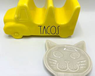 Rae Dunn Truck Taco Holder & Kikkerland Cat Spoon Rest
Lot #: 119