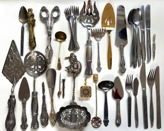 Vintage Silver Plate & Stainless Steel Cutlery & Serving Utensils (Over 30 Pieces)
Lot #: 111