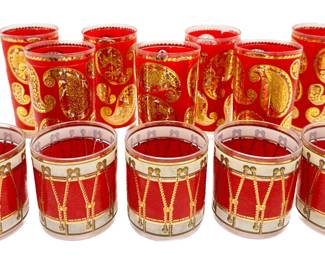 Set 7 Mid Century Modern Culver Highball Painted Red Paisley Glass Drinking Glasses & 5 Drum Tumblers
Lot #: 22
