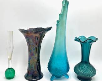 Vintage Le Smith Blue Hobnail Swung Vase, Imperial Carnival Glass & Other Vintage Vases
Lot #: 24
