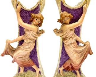 Pair Art Nouveau Vintage Porcelain Vases With Gold Accents
Lot #: 45