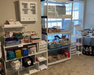 Lots of Stamping up scrapbooking supplies, stamping paper, stamping tools, paints, glitter, jewelry making beads, ribbons..............it's all here!!!