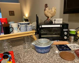 Rooster is waiting for you, Calphalon oven, great vintage bowls!!!!