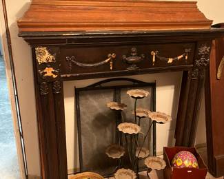 Vintage Fireplace Mantle - Also included brass small plant stand holders