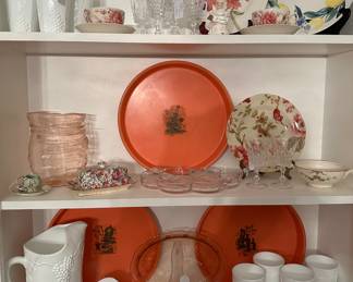 Vintage Milk Glass, Pink Depression Glass, Trays…..