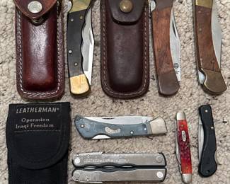 Case Buck knife, Leatherman, Frontier…