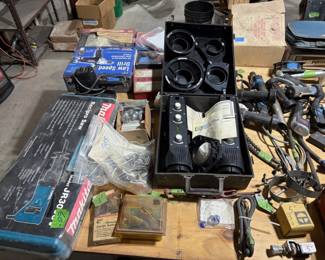 AWESOME VINTAGE HEADLIGHT ADJUSTMENT TOOL SET WITH CARRY CASE. NEW UNOPENED MAKITA SAWSALL AND MORE.