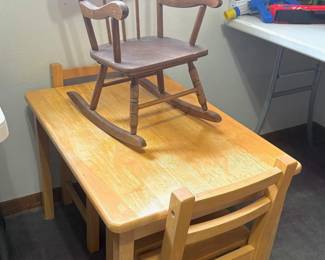 CHILDS TABLE AND ROCKING CHAIR.