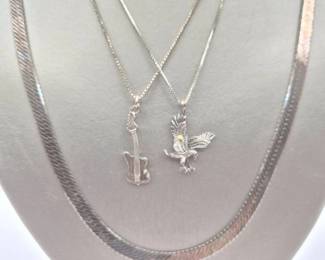 21 SterlingChainsPendantsHerringboneGuitarGoldAccentEagle