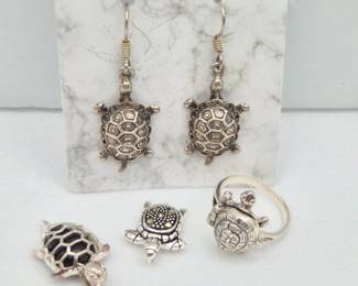 85 SterlingSilverTurtleThemedJewelryRingEarringsPendants