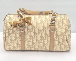 78 DiorStyleCanvasHandbagwithVelvetBowMadeinItaly