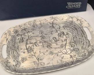 96 WendellAugustPewterPlatterRepoussPaisleyFloralElegance