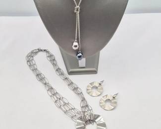 77 MilorItalyStainlessSteelJewelrySetFauxPearlsPaperclipChain