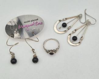 19 SterlingSilverOnyxJewelryTrioMexicoThailandUSA