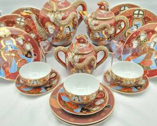 2 AntiqueMoriageKutaniDragonTeaDessertSet