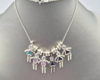 13 SterlingSilverBallChainwithFiguralGemCharms