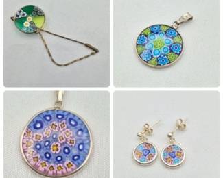 41 MillefioriMuranoGlass925NecklacePendantEarringsPin