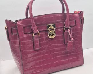 31 MichaelKorsCrocEmbossedBerryHandbagwithGoldToneHardware