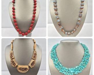 27 NecklacesMixedMaterialsTurquoiseClayBeadCinnabarBone